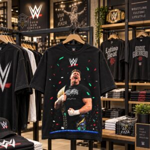 Eddie Guerrero Latino Heat WrestleMania T-Shirt - front view with championship belt graphic