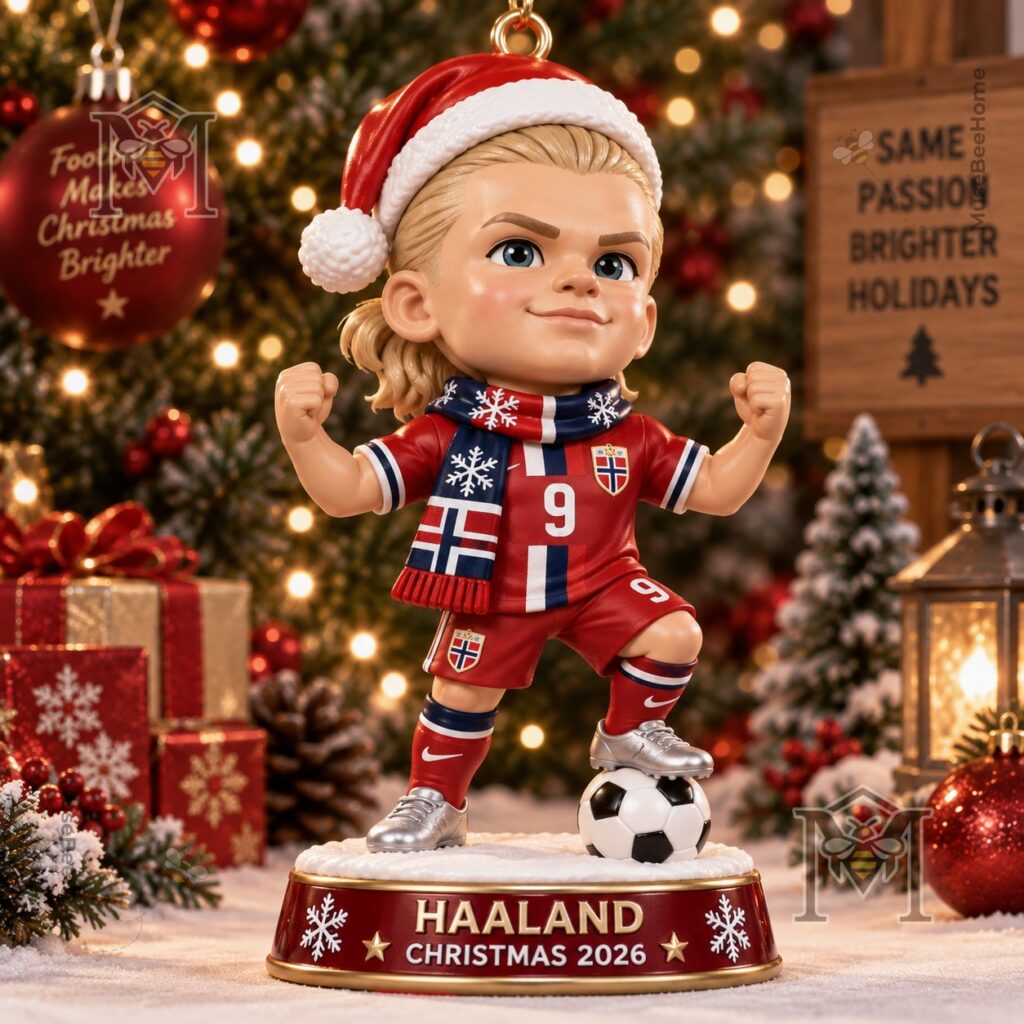 Erling Haaland Christmas 2026 Ornament - left figurine with football
