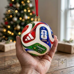 FIFA World Cup 2026 Trionda Ball Ornament - hanging ribbon and ball view