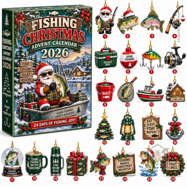 Fishing Christmas 2026 Advent Calendar - side panel showing fishing Christmas lettering