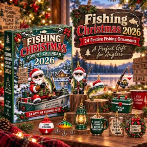 Fishing Christmas 2026 Advent Calendar - front box with Santa anglers and ornaments