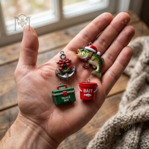 Fishing Christmas 2026 Advent Calendar - close view of festive fish ornaments