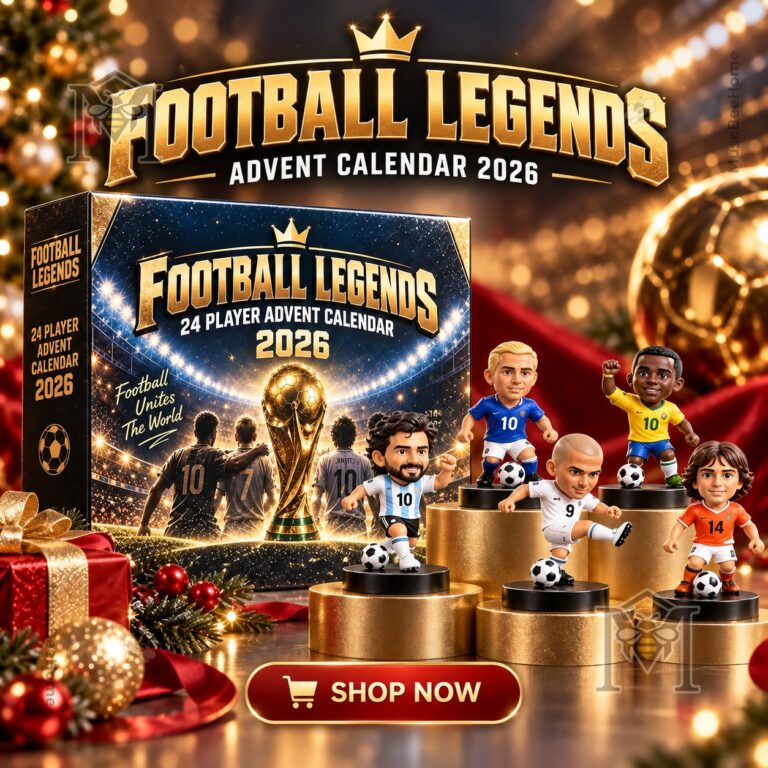 Football Legends Advent Calendar 2026 - front view with player figurines