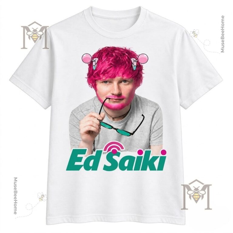 Funny Ed Sheeran Ed Saiki Anime Parody T-Shirt - front view with portrait and Ed Saiki lettering