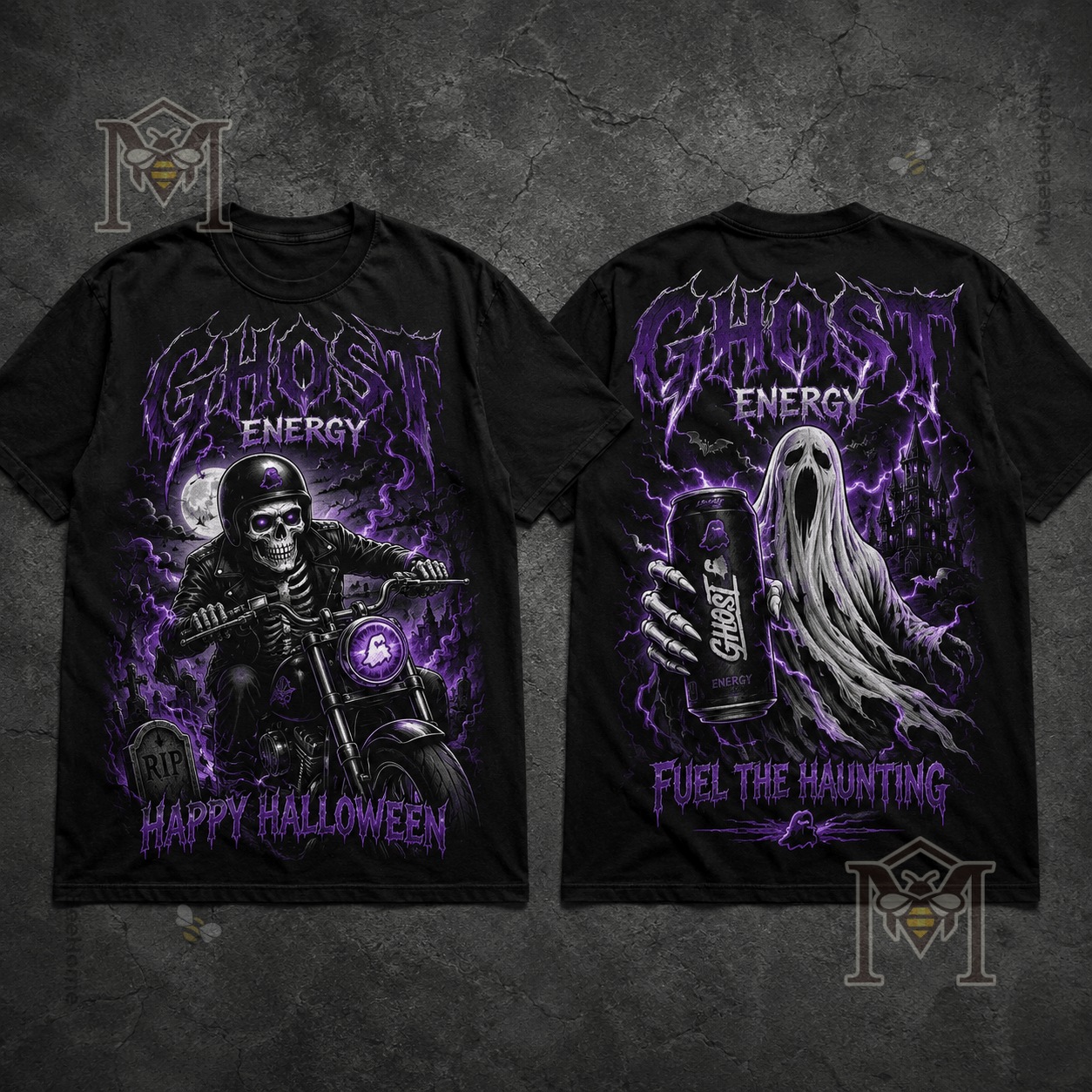 Ghost Energy Skeleton Biker Halloween T-Shirt - photo 2