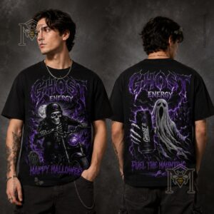 Ghost Energy Skeleton Biker Halloween T-Shirt - photo 3