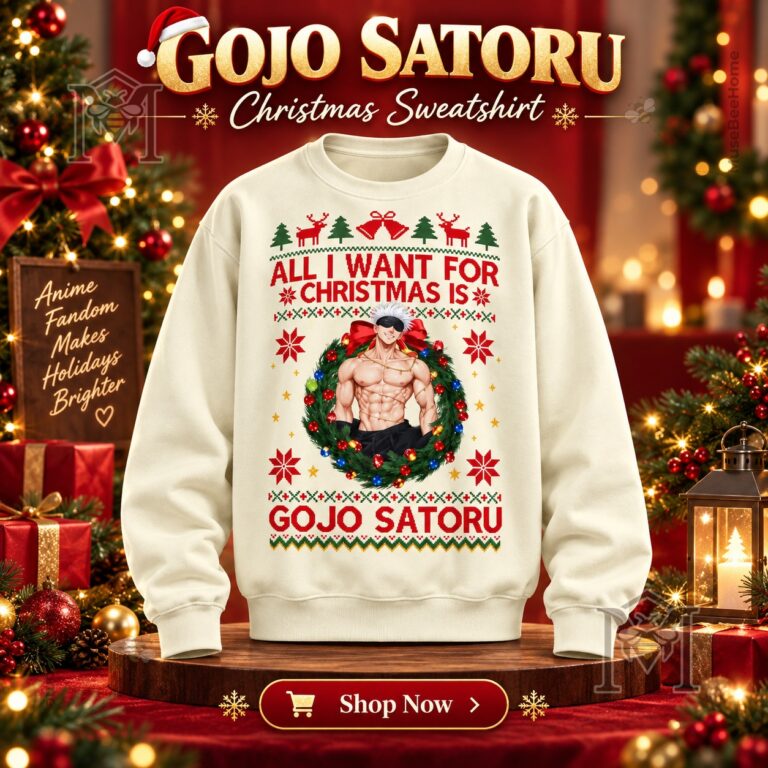 Gojo Satoru All I Want for Christmas Is Sweatshirt - front view with Christmas character design