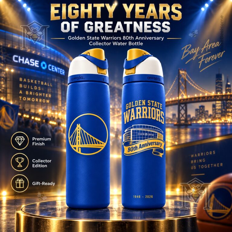 Golden State Warriors 80th Anniversary Water Bottle - front and back views
