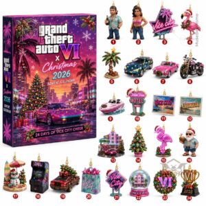 Grand Theft Auto VI Christmas 2026 Advent Calendar - front artwork with Christmas tree