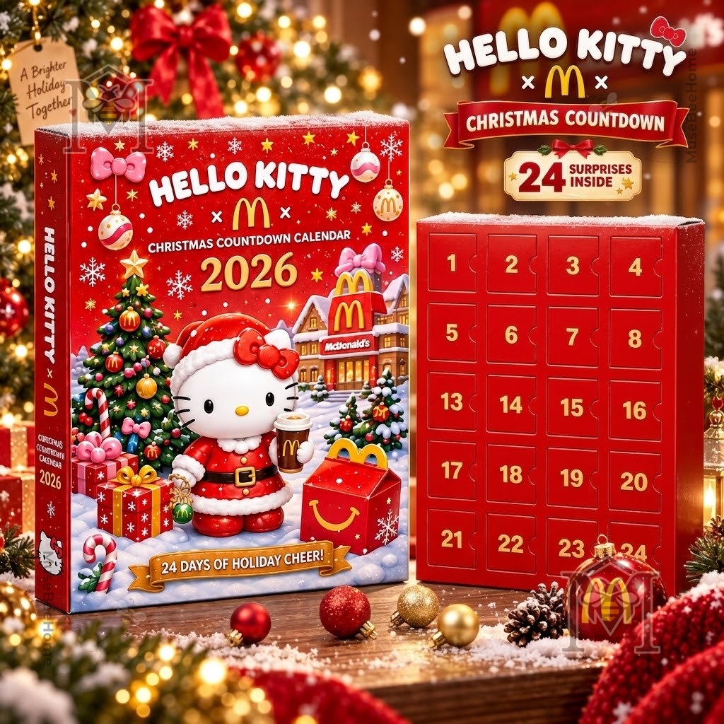 Hello Kitty x McDonald's Christmas 2026 Advent Calendar – Front packaging and numbered doors Hello Kitty McDonald's Christmas Countdown 2026 Advent Calendar - front packaging and numbered doors