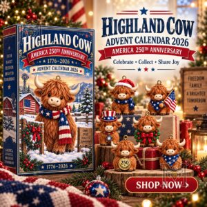 Highland Cow America 250th Anniversary 2026 Advent Calendar - front box and display figures