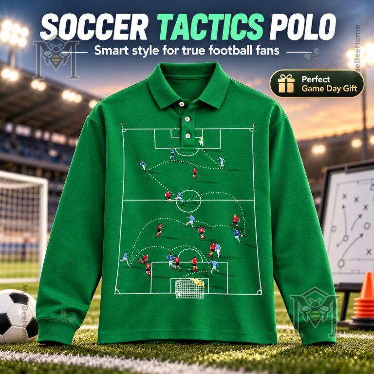 House of Errors FOOTBALL TACTIC RUGBY Polo - front view with full soccer field graphic