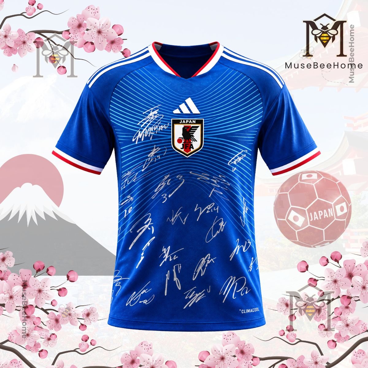 Japan National Football Team 105th Anniversary Home Jersey - front view with autograph graphics