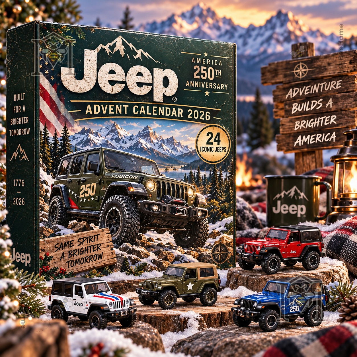 Jeep America 250th Anniversary 2026 Advent Calendar - front box with miniature Jeeps