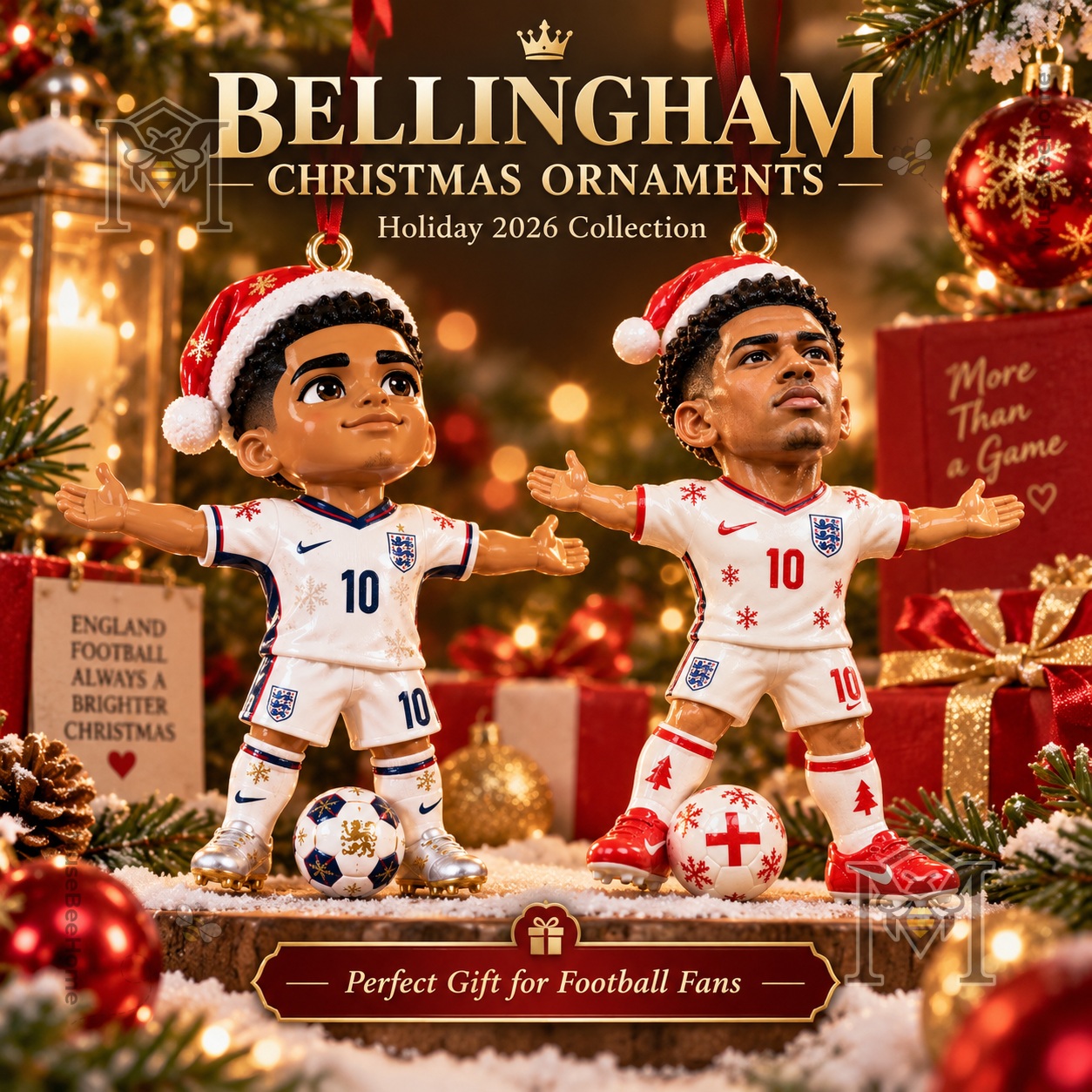 Jude Bellingham Christmas 2026 Ornament - front view showing two football player figures