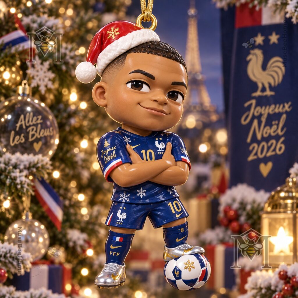 Close-up of figurine face and France football shirt details