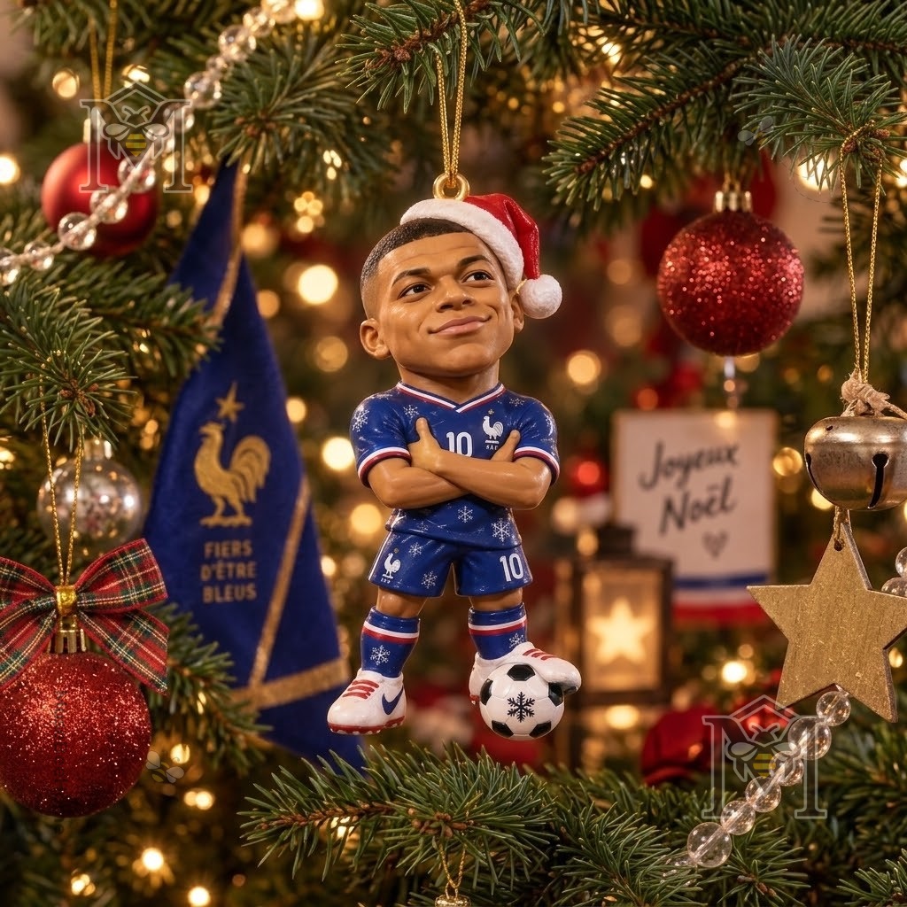 Side display showing the Christmas-themed football figurine design