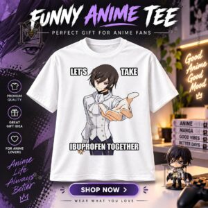 Lelouch Code Geass T-shirt front view with character illustration and slogan