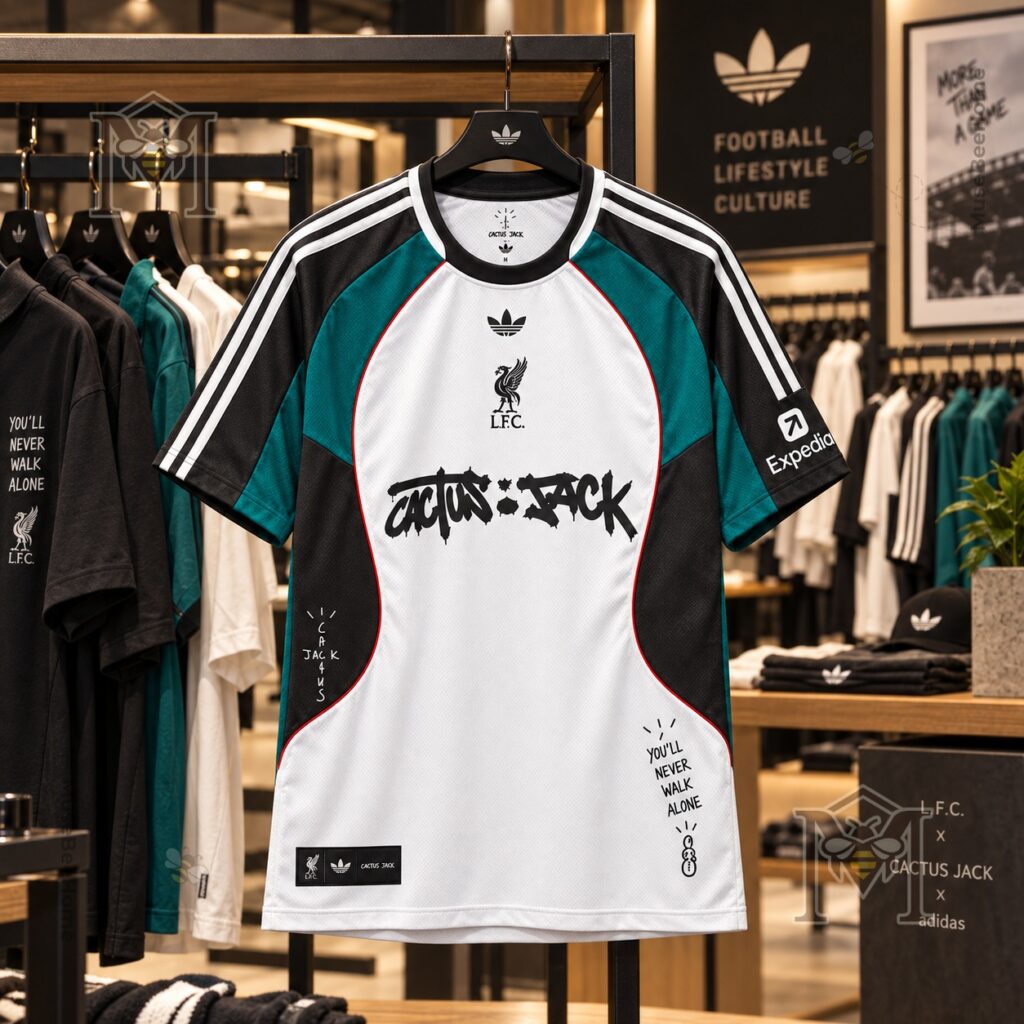 Liverpool Football Club Cactus Jack Retro Soccer Jersey – Front view Liverpool Football Club Cactus Jack Retro Soccer Jersey - front view