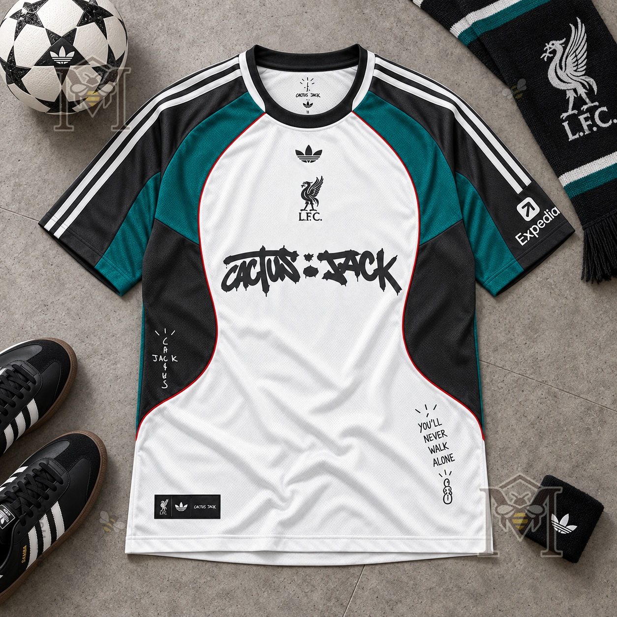 Liverpool Football Club Cactus Jack Retro Soccer Jersey - Liverpool crest and Adidas logo