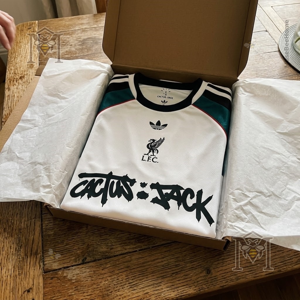 Liverpool Football Club Cactus Jack Retro Soccer Jersey - full jersey with striped shoulders