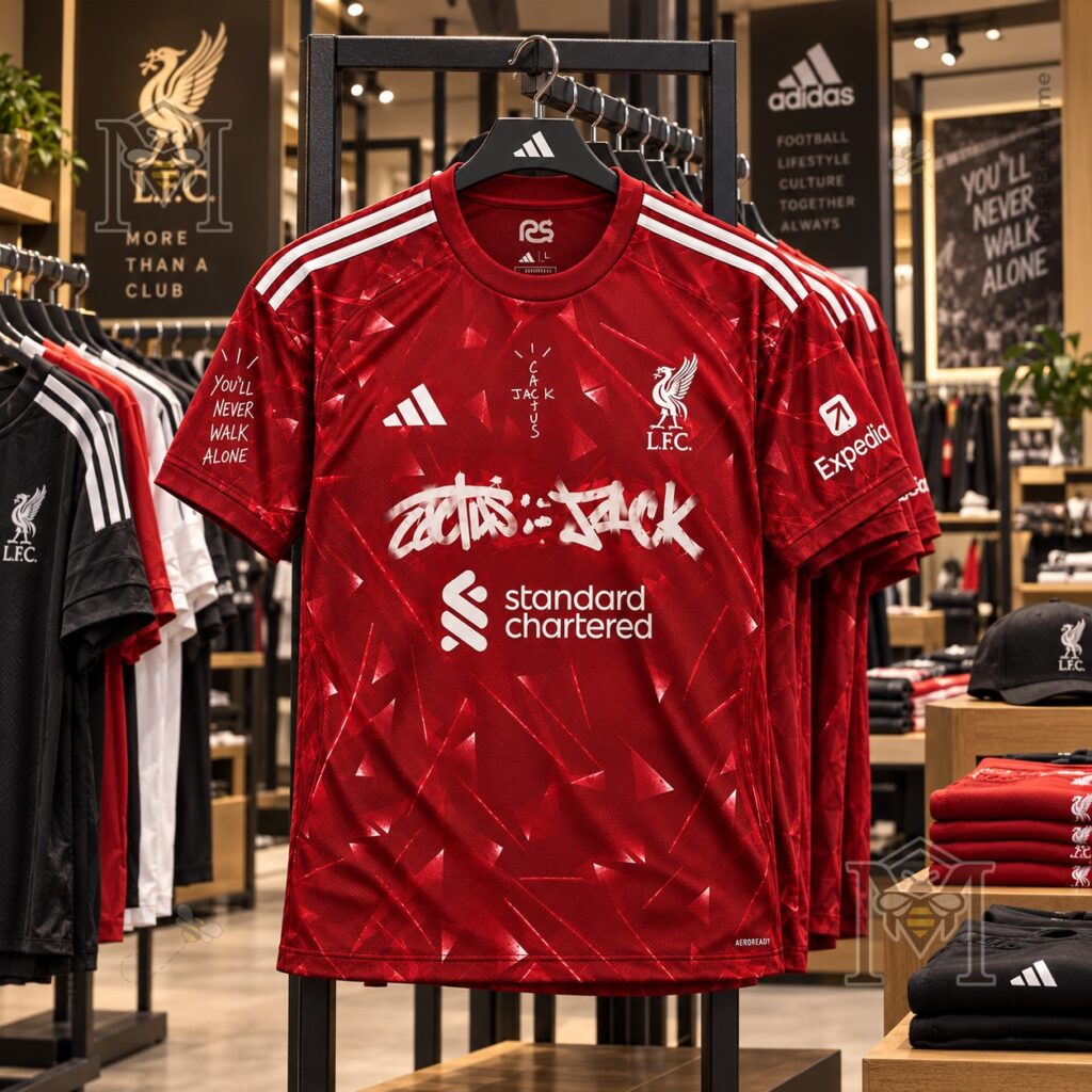 Liverpool Football Club Travis Scott Cactus Jack Home Jersey - close-up of front graphics