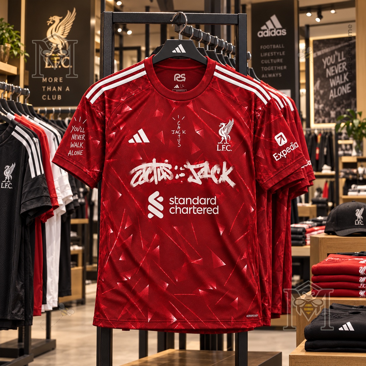 Liverpool Football Club Travis Scott Cactus Jack Home Jersey - close-up of front graphics