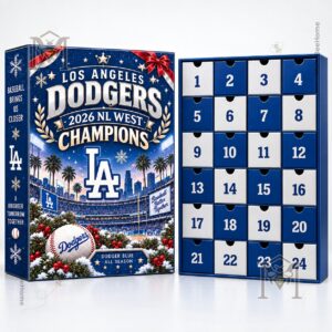 Los Angeles Dodgers 2026 NL West Champions Advent Calendar - angled box with Dodgers character figures