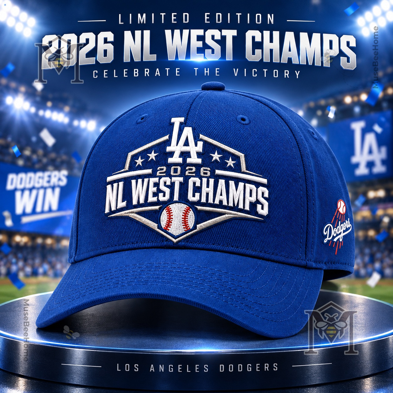 Los Angeles Dodgers 2026 NL West Champions Cap - front view showing embroidered championship design