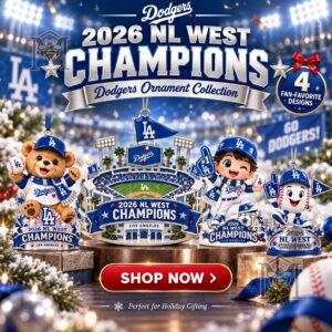 Los Angeles Dodgers 2026 NL West Champions Christmas Ornament - collection display with four designs