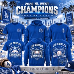 Los Angeles Dodgers 2026 NL West Champions Crewneck Sweater - front and back collection display