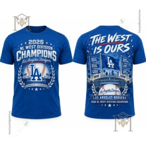 Los Angeles Dodgers 2026 NL West Division Champions T-Shirt - front and back views