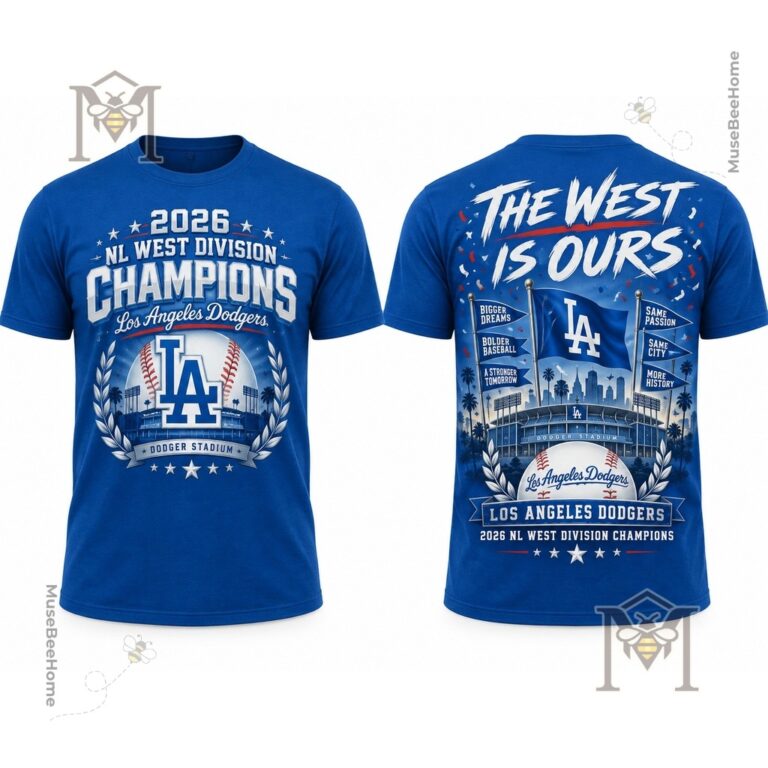 Los Angeles Dodgers 2026 NL West Division Champions T-Shirt - front and back views