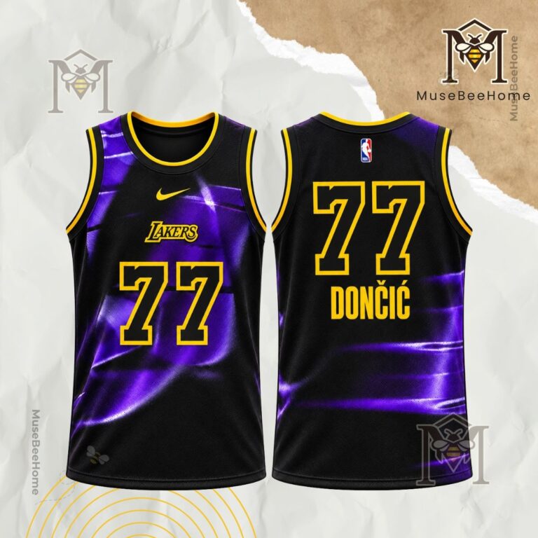 Los Angeles Lakers Luka Doncic Specter Basketball Jersey - front and back views