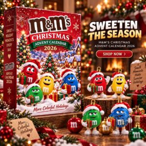 M&M's Christmas Advent Calendar 2026 - box and holiday character display