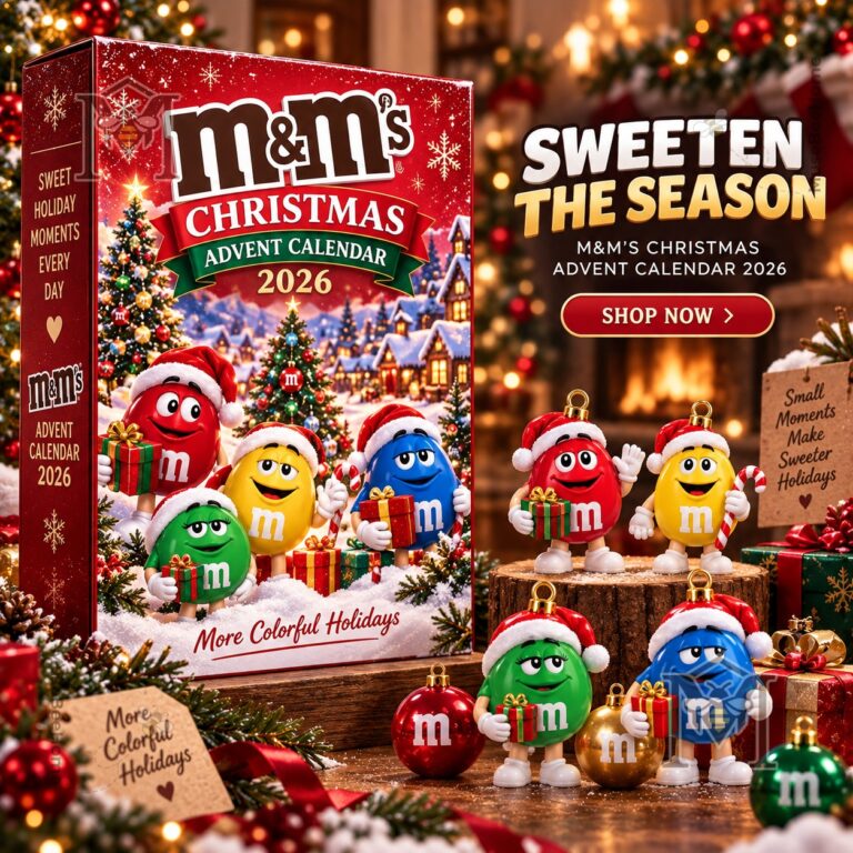M&M's Christmas Advent Calendar 2026 - box and holiday character display