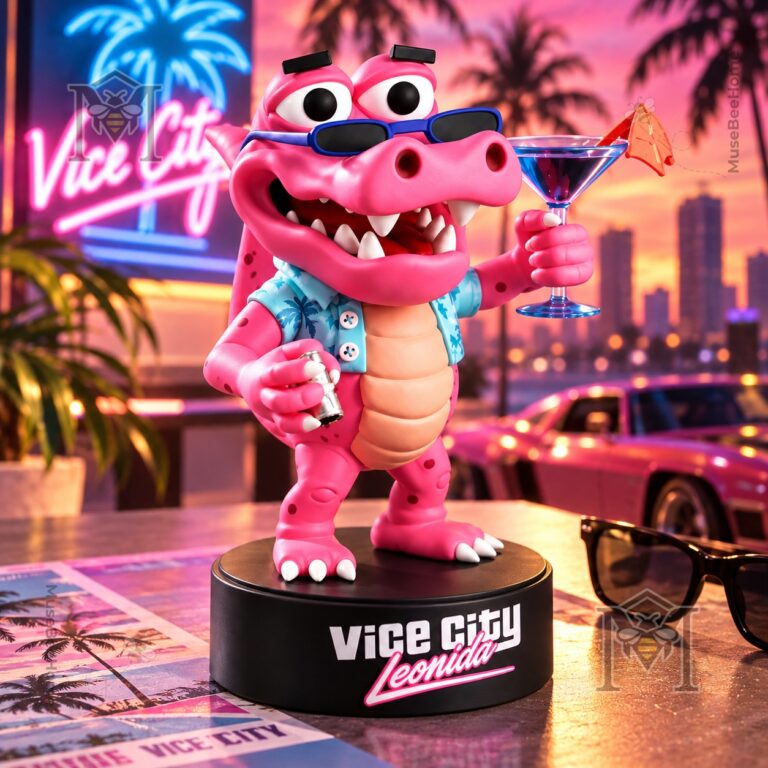 Macca the Gator Vice City Leonida Grand Theft Auto VI GTA 6 Figure - front view on branded display base