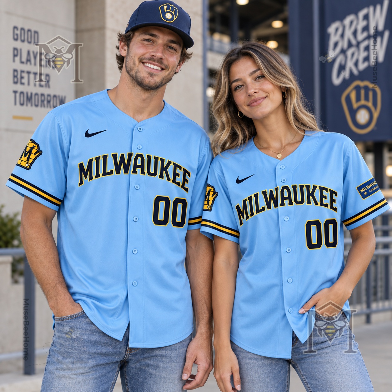 Milwaukee Brewers Light Blue Alternate Baseball Jersey - photo 2