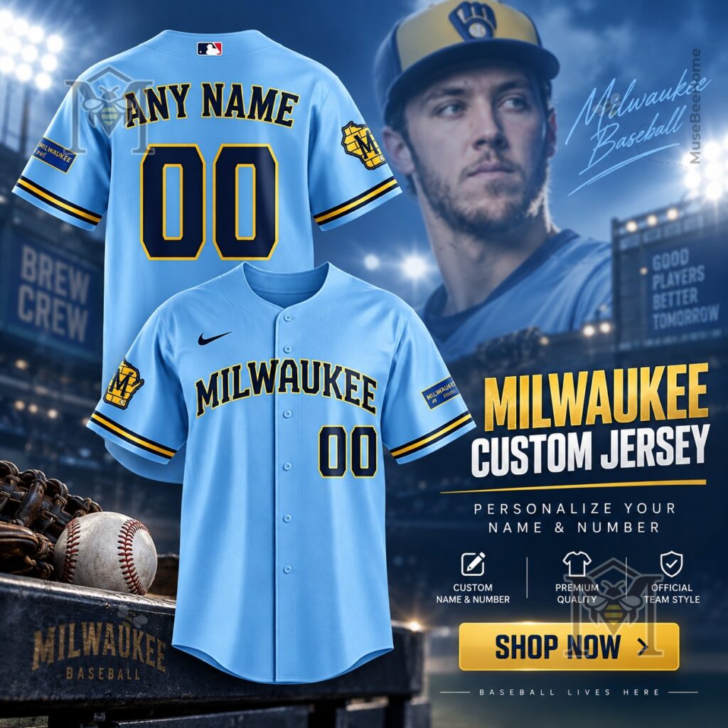 Milwaukee Brewers Light Blue Alternate Baseball Jersey - photo 4
