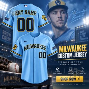 Milwaukee Brewers Light Blue Alternate Baseball Jersey - photo 4