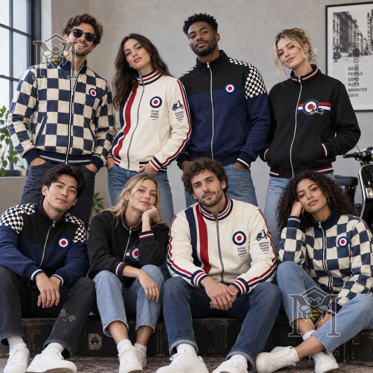 Mods Culture UK Music Lover Jacket - group wearing front designs in multiple colorways