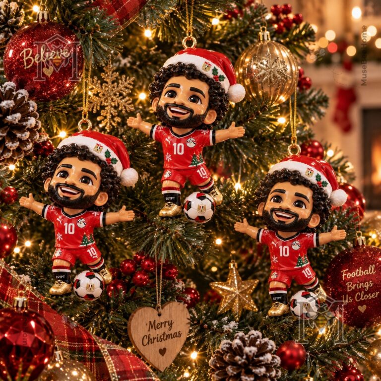 Mohamed Salah Christmas 2026 Egypt Number 10 Ornament - full figurine wearing Santa hat