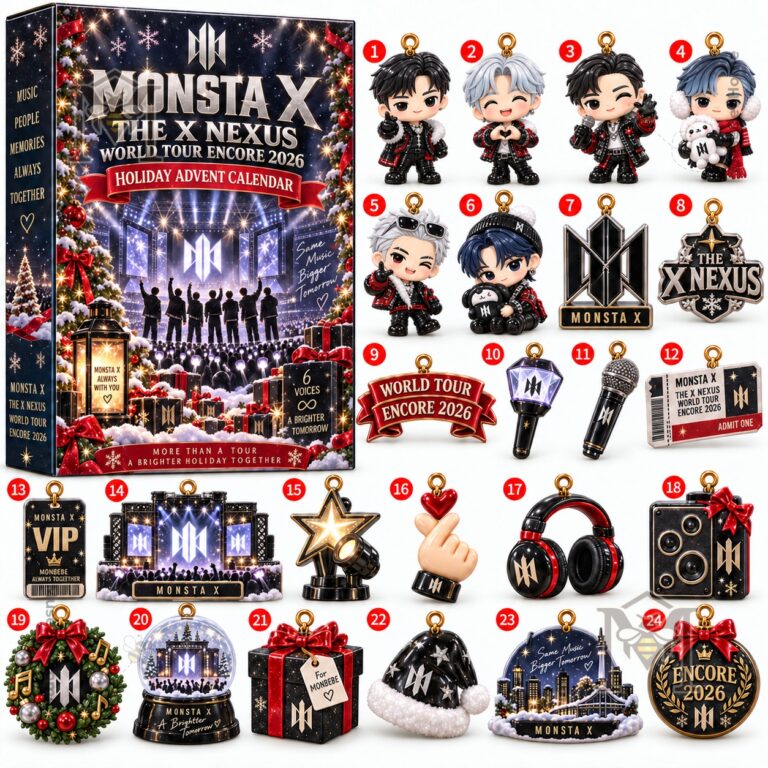 MONSTA X THE X NEXUS World Tour Encore 2026 Holiday Advent Calendar - displayed with character ornaments