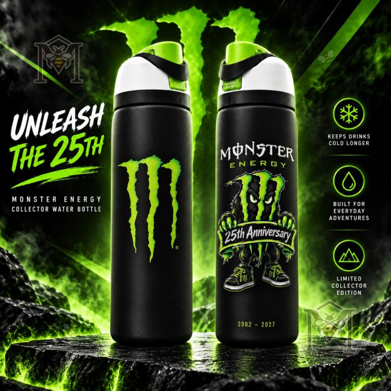 Monster Energy 25th Anniversary Collector Water Bottle - front and reverse views