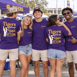 Louisiana State University Tigers T-shirt back design shown on group of people