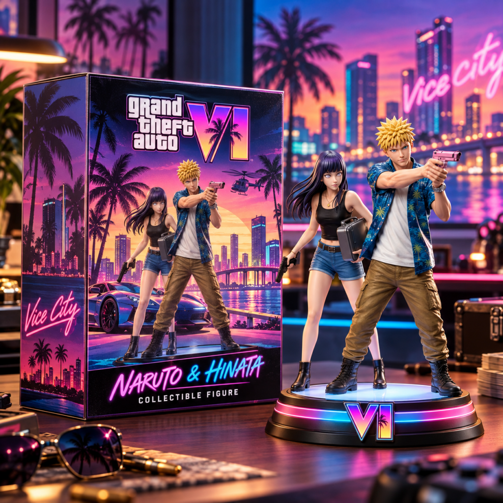 Naruto and Hinata Grand Theft Auto VI Vice City Crossover Figure - front display with box