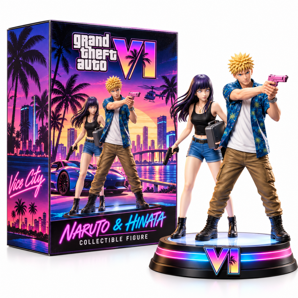 Naruto and Hinata Grand Theft Auto VI Vice City Crossover Figure - detailed character view