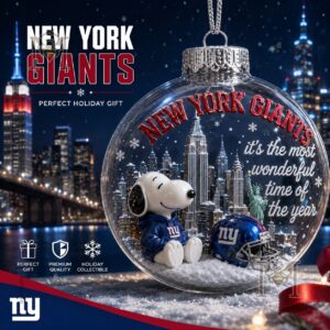 New York Giants Snoopy Global Ornament 2026 - front view with skyline and helmet