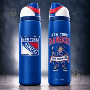 New York Rangers 100th Anniversary 2026 Water Bottle - Rangers crest close-up