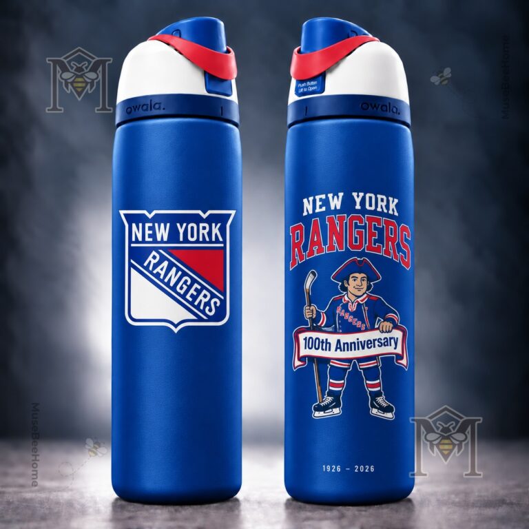 New York Rangers 100th Anniversary 2026 Water Bottle - Rangers crest close-up